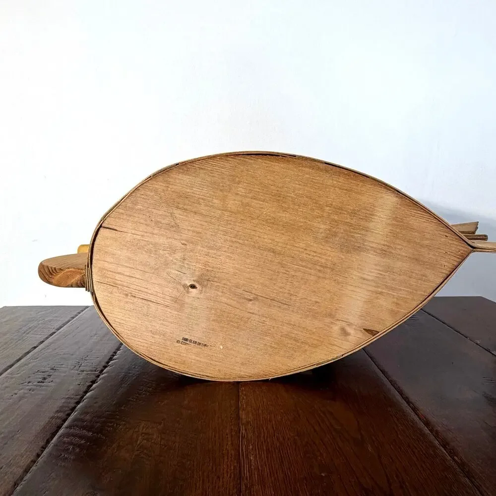 Vintage Wood & Woven Slat Mallard Duck Handled Basket | Rustic Country Basket